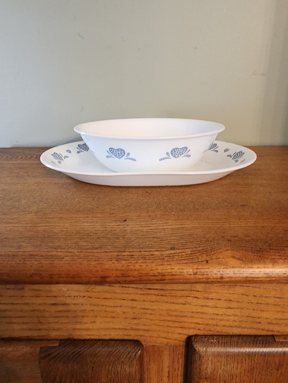 Vintage Corelle Blue Hearts Bowl & Platter Set